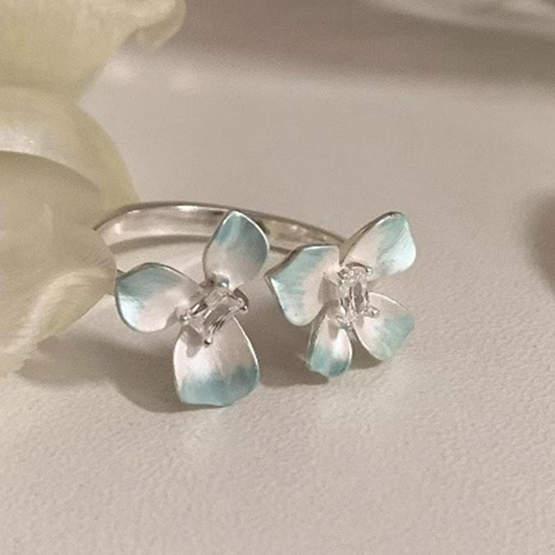 PANJBJ 925 Silver Stars Ring For Women Blue Crystal Opening Sweet Romance Irregular Versatile Jewelry Gift