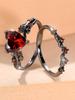 Crystal Female Red Zircon Love Heart Ring Set Fashion Vintage Black Gold Color Bridal Wedding Engagement Jewelry For Women