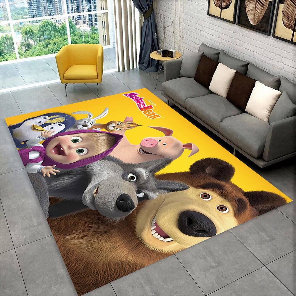 3D M-Masha Cartoon B-Bear Christmas Area Rug,Carpet Rug for Living Room Bedroom Sofa Doormat Decoration, Kids Non-slip Floor Mat