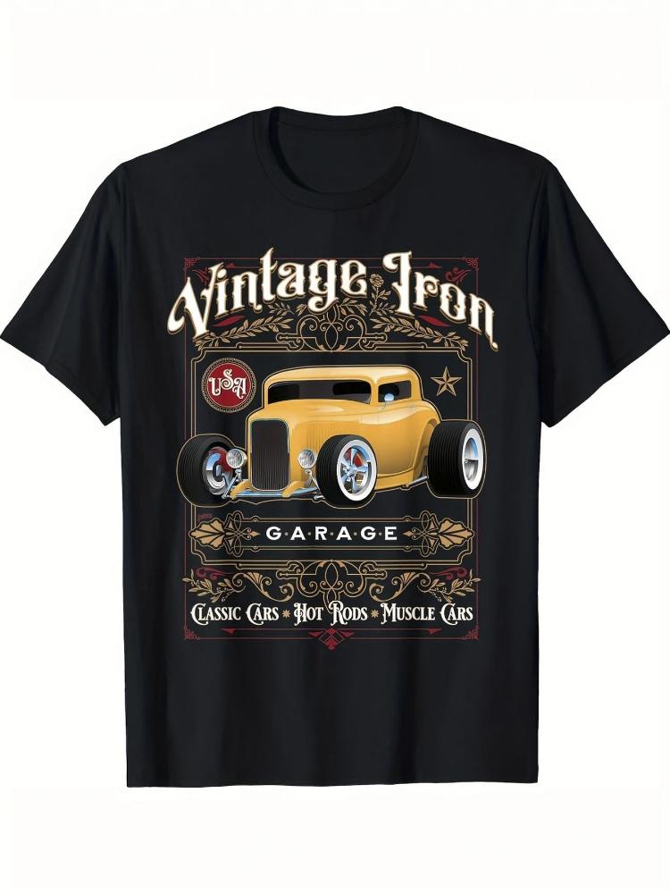 Vintage Hot Rods Muscle Cars GraphicRetro Garage Iron Design100 cotton Oneck short sleeve casual printed mens Tshirt