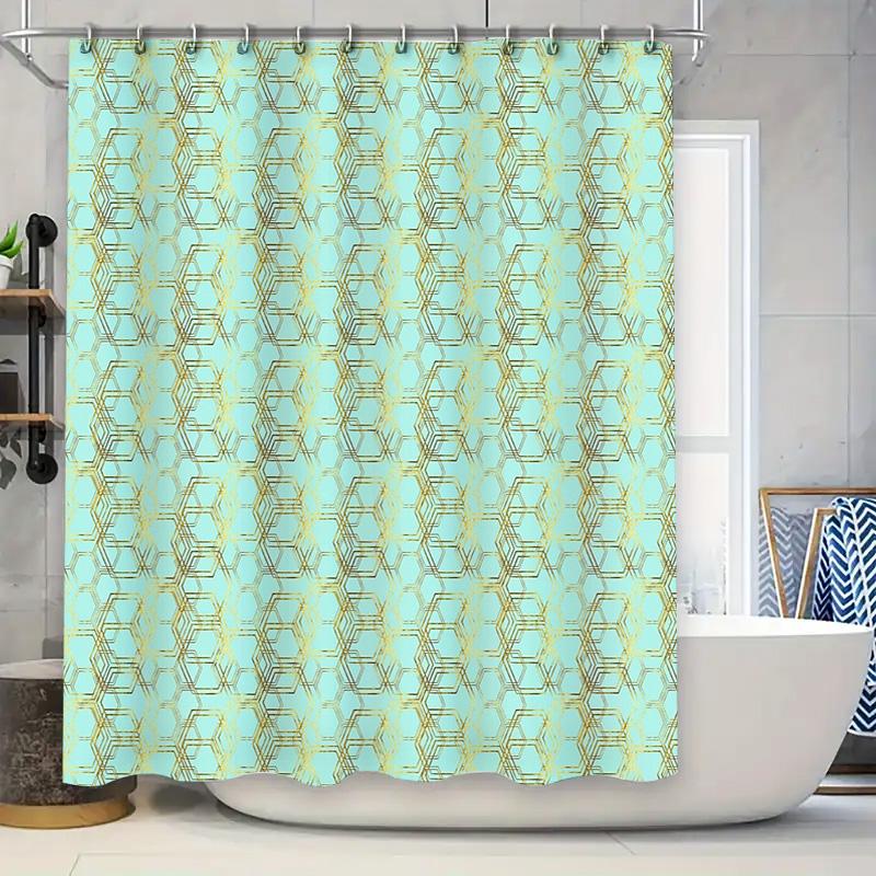 

Elegant Teal Geometric Shower Curtain Modern Abstract Art Bathroom Decor Waterproof Fabric Liner Set Vintage Farmhouse Style W60H190(CM)-1 Pcs