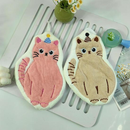 Cute Cat Hand Towel - Absorbent, Lint-Free, Quick-Drying Small Square for Kitchen & Home Use Cartoon Towel (Orange Cat)