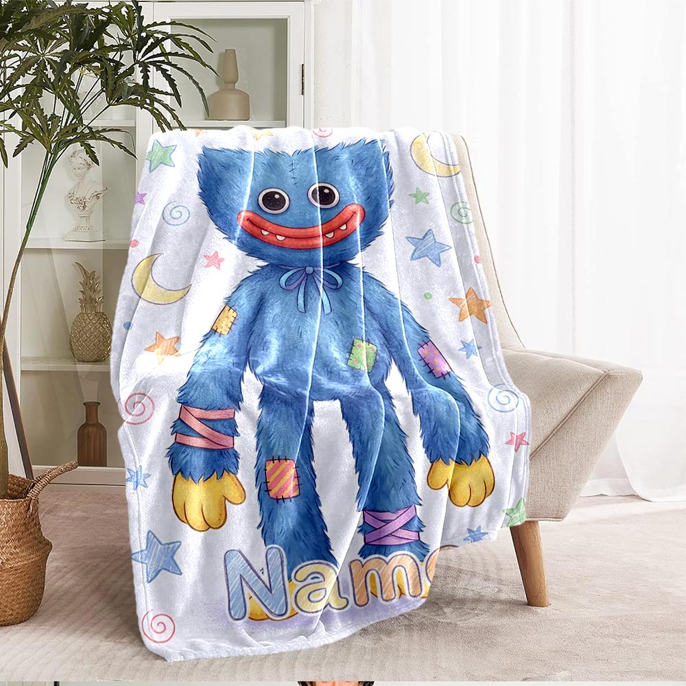 Custom Name Huggy Wuggy Theme Printed Blanket - Perfect for Couch, Bed, Travel & Outdoor Use | Machine Washable, Cozy & Durable.