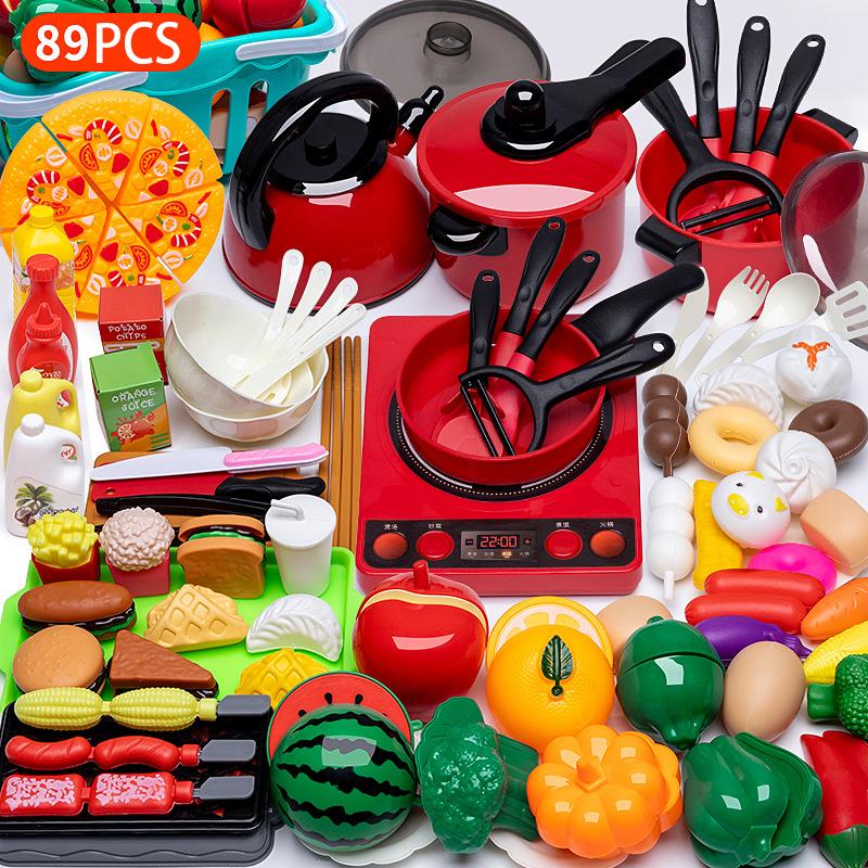 Non-Toxic Kids Toys Pretend Play Red Kitchen Toys Simulation Food Cooking Children'S Children Educational Play House Interactive Toys For Children