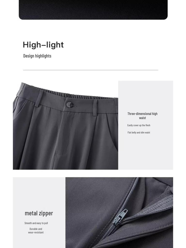 Gray Wide-Leg Casual Pants for Women - 2025 Fashion, Perfect for Autumn & Spring, Straight-Leg & Lazy Style Suit Pants