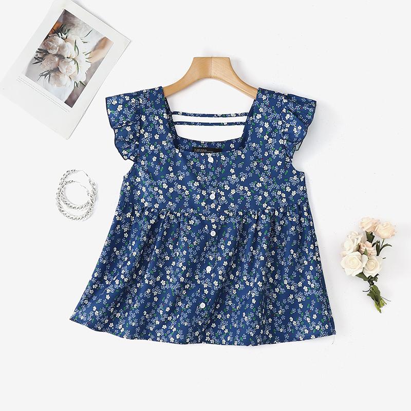 ZANZEA Women Casual Square Collar Cap Sleeve Summer Floral Blouse