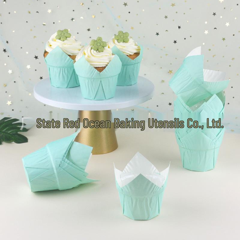 Blue High-Temp Resistant Lace Cupcake Cups for Baking and Dessert Trays