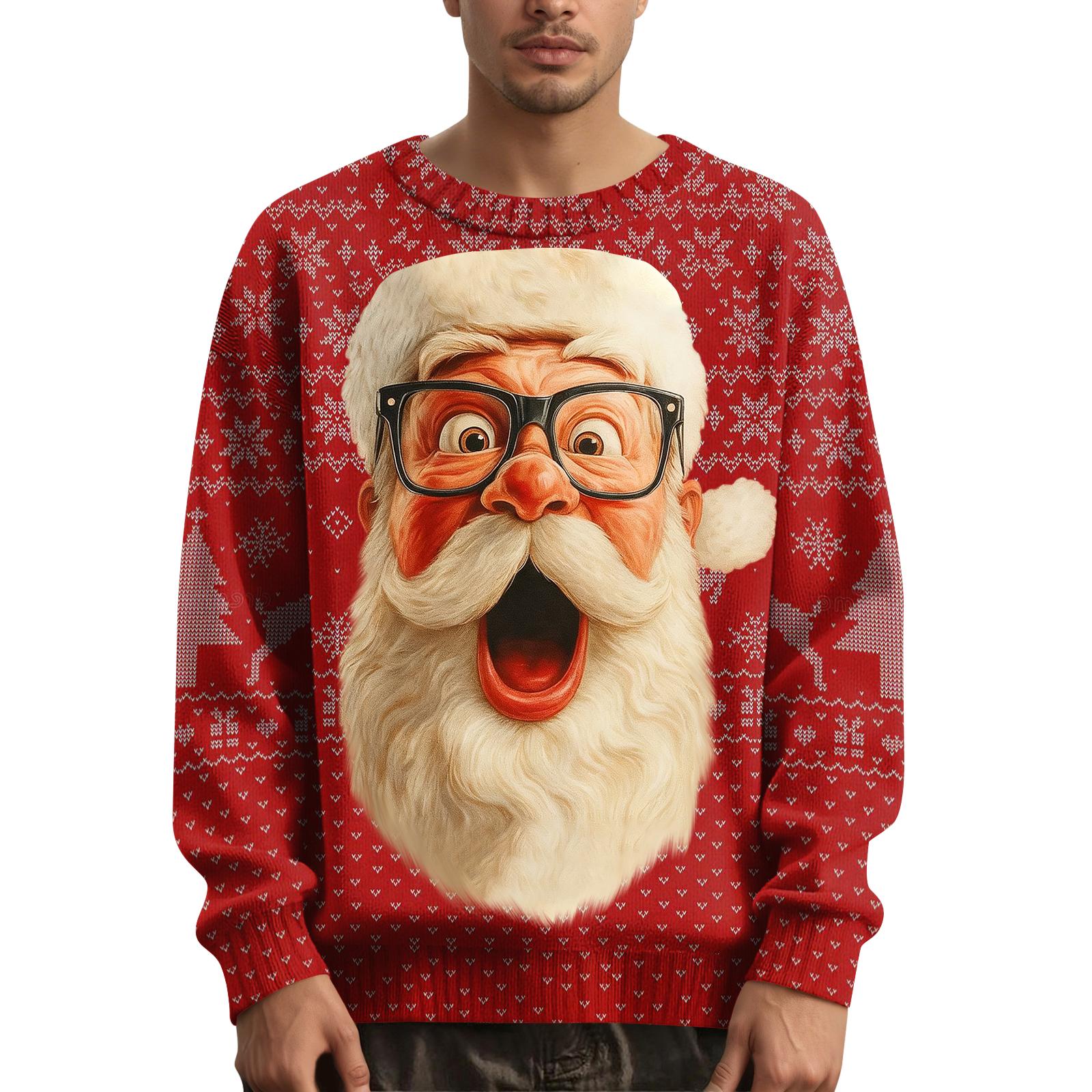 

Мужской рождественский свитер с принтованным воротником XL красный