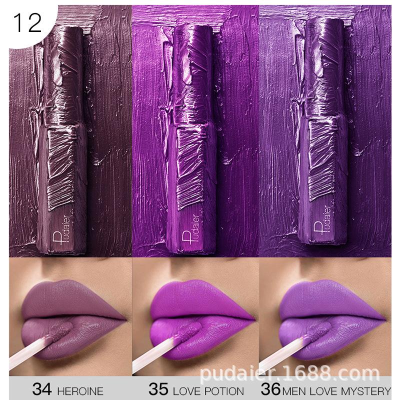 

JYL Makeup Pudaier Tri color Matte Lip Gloss Matte Liquid Lipstick Non fading Lip Gloss 12# тілесний