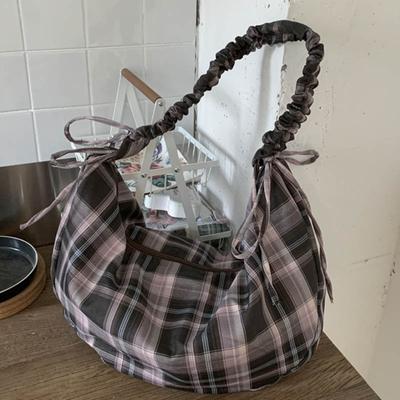Wind Crossbody Plaid Bag New Ballet Style Shoulder Bag Niche Armpit Croissant Bag Large Capacity