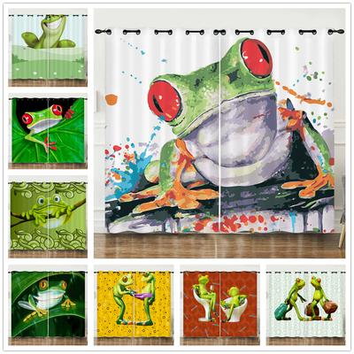 Curtain Cartoon Animal Funny Frog 3D Digital Printing Blackout Curtain Punching