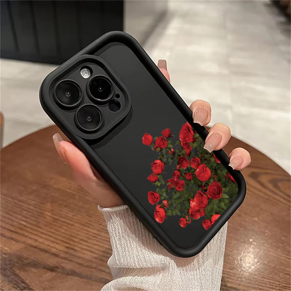 Painting Red Rose Flower Case for IPhone 16 11 12 13 14 15 Pro Max XS XR X 8 7 Plus SE 2 14Pro 15Pro Matte Soft Silicone Cover