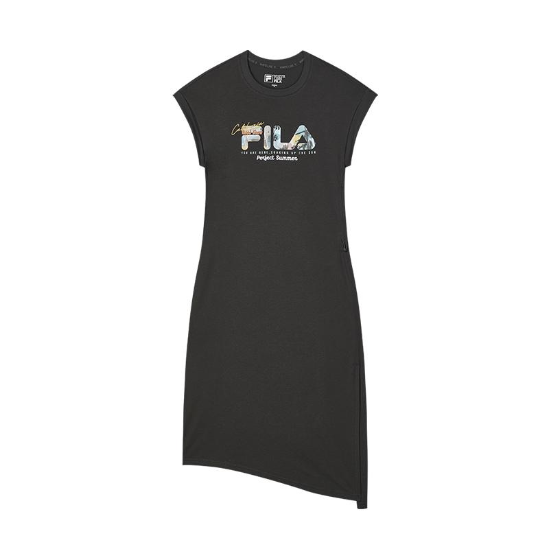 Fila Heritage Series Fashion Sports Casual Loose Knit Moisture-Wicking Breathable Round Neck Short Sleeve Dress Women Dresses F11W428307FGY