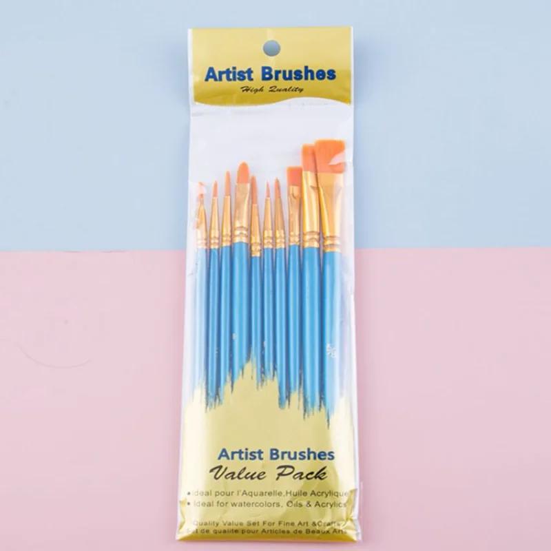

10 Pcs Art Brushes Supplies Stationery Artist Purple Nylon Paint Brush Professional Watercolor Acrylic Wooden Handle Painting синій