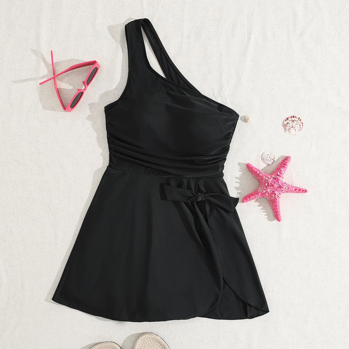 

Женские купальники Черный одно плечо Юбка с разрезом Цельный бикини Костюм Пляжная одежда Купальные костюмы L чёрный