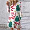 Women's Christmas Printed Dress Loose V-neck Casual Long Sleeved Dress
