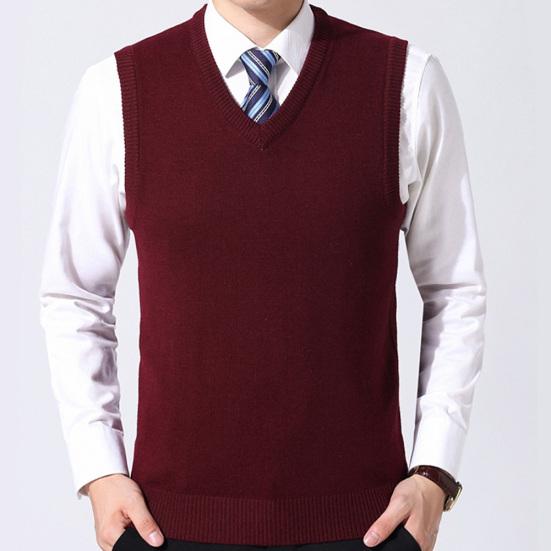Chaleco de Lana Tejido de Invierno Casual para Hombre de Color Sólido con Cuello en V sin Mangas Talla Grande