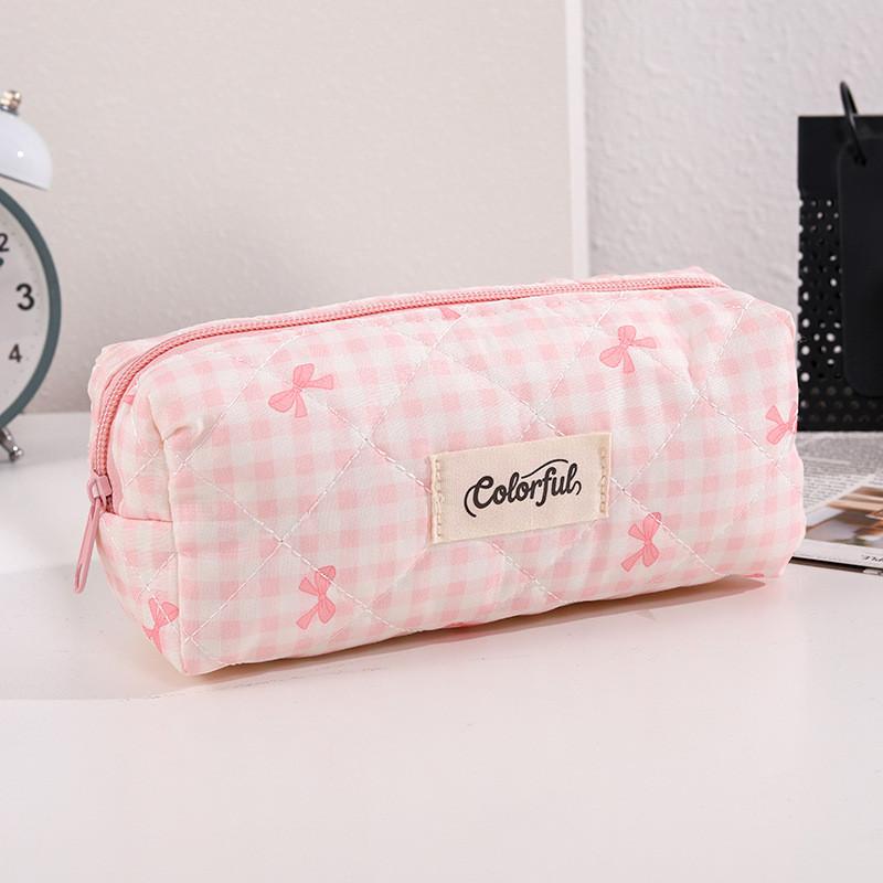 Cotton Bow Makeup Bag Pen Case For Girls With Large Capacity And Cute Storage