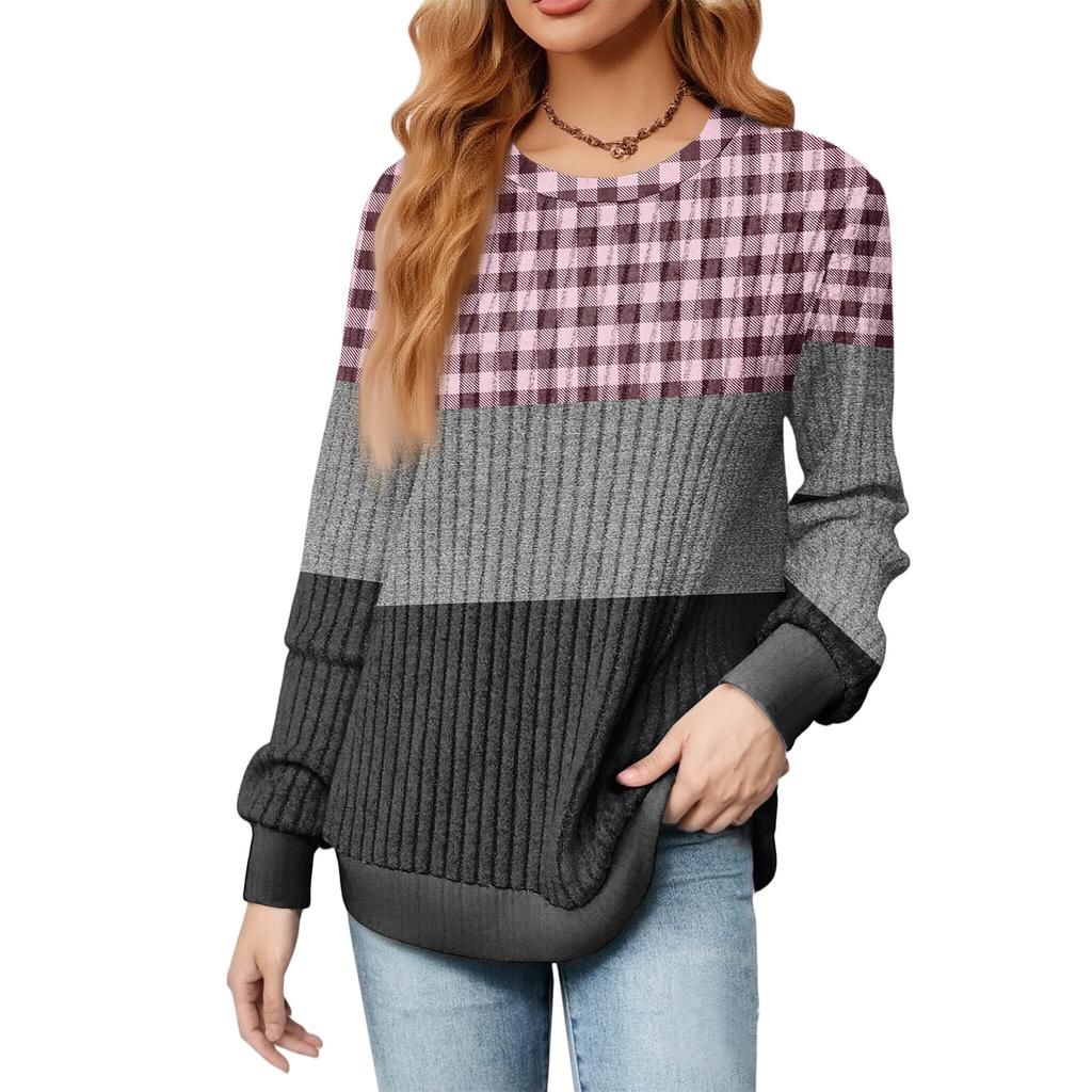 Fashionable Women's Long Sleeved Striped Printed Lightweight Sweater With Loose Round Neck Top