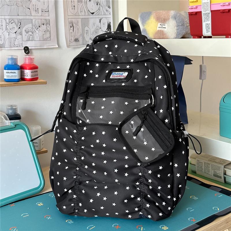 Dot Student Schoolbag Women s Large Capacity Backpack чёрный