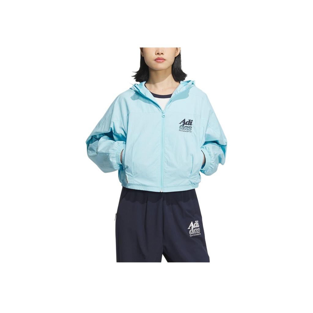 Adidas Logo Jacket Short Hooded Women Outerwear Prayer-Blue JI6882