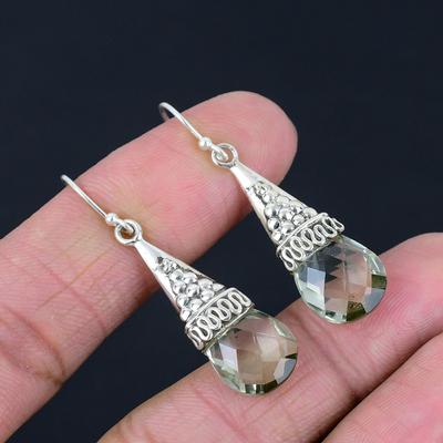 Green Amethyst Gemstone Earrings Solid 925 Sterling Silver Handmade Drop Dangle Earrings Jewelry Valentine's Day Gift For Loved Ones