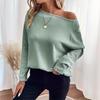 2025 Autumn Women Waffle Knit Off Shoulder Long Sleeve Top Casual Slant Neck Pullover Blouse