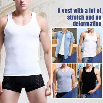 Herren Sommer Fitness Weste Einfarbig Nahtlos Übergröße Rundhals Ärmellos Dehnbar Weich Atmungsaktiv Schnelltrocknend Pullover Lässig Männer Gym Sport