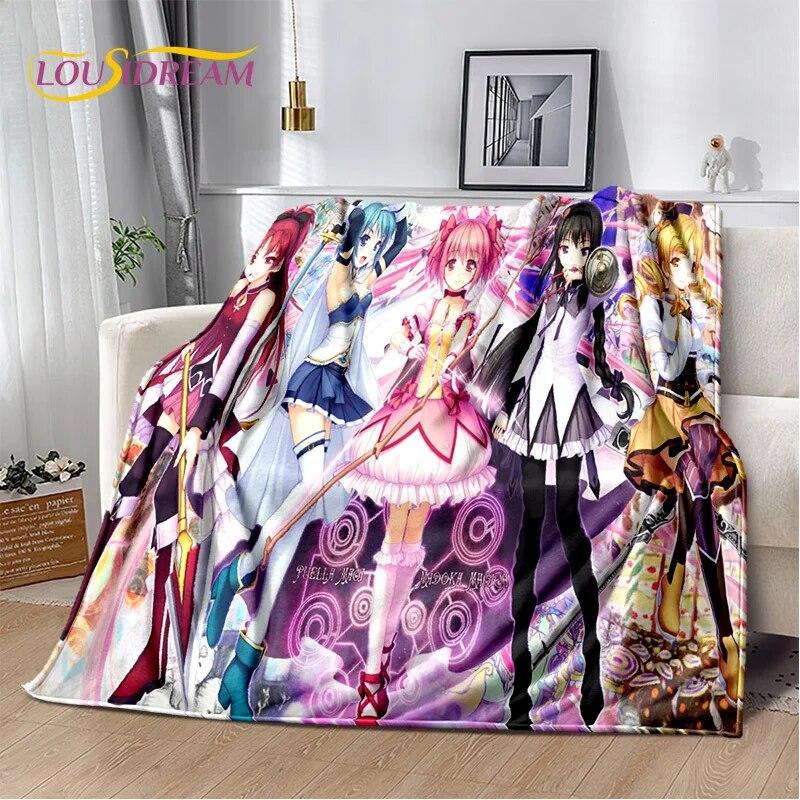 3D süße Puella Magi Madoka Magica Cartoon-Decke, weiche Überwurfdecke für Zuhause, Schlafzimmer, Bett, Sofa, Picknick, Reise, Decke für Kinder