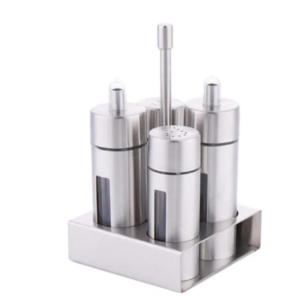 Castor Stainless Steel Salt Pepper Shaker Set Odor-Free Spice With Stand Condiment Box Cooking Seasoning Bottle Kitchen Tools