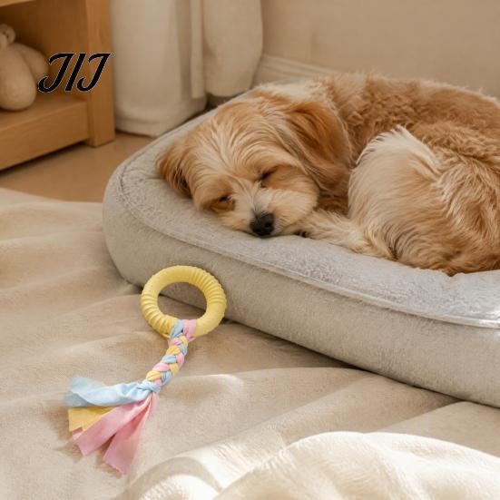 Interactive Tug Toys for Pets Dog Tug-of-War Toy, Rubber Ring with Braided Cloth Strips, Strips Toy Chew Small to Medium Dogs, Teeth Cleaning