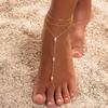 Bohemia Crystal Anklet Women Gold Color Zircon Geometric Multi-Layer Toed Ankle Chain Beach Vacation Style Jewelry Accessories