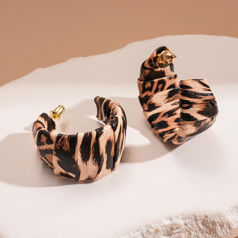 Maillard Retro Leopard Print Geometric Round Earrings Light Luxury High-end Stud Earrings Autumn and Winter Niche Temperament Earrings