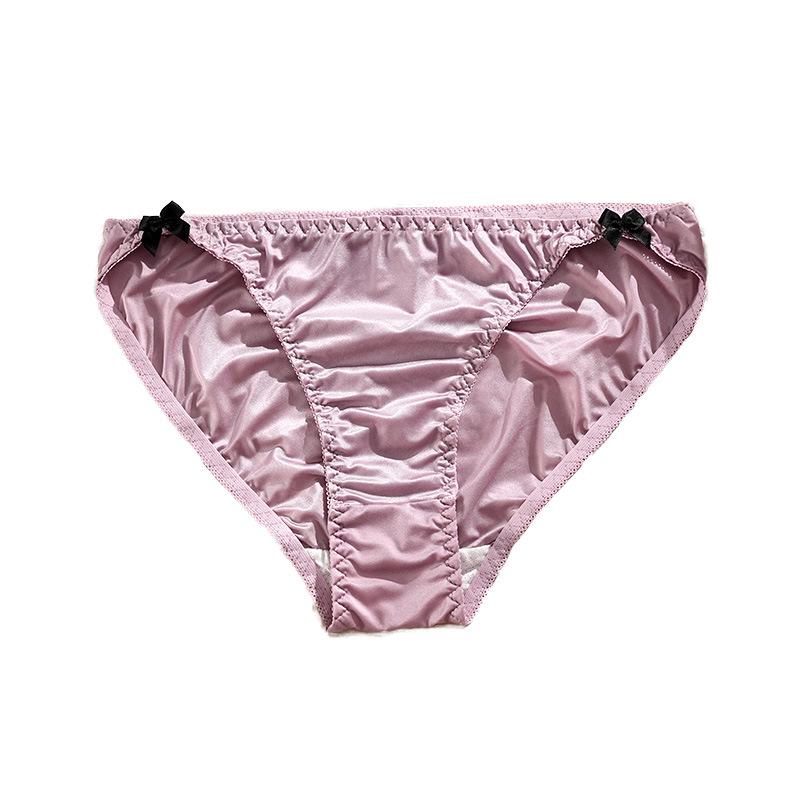 Women's Ice Silk Mid-Waist Bowknot Briefs with Cotton Crotch - Lightweight and Comfortable