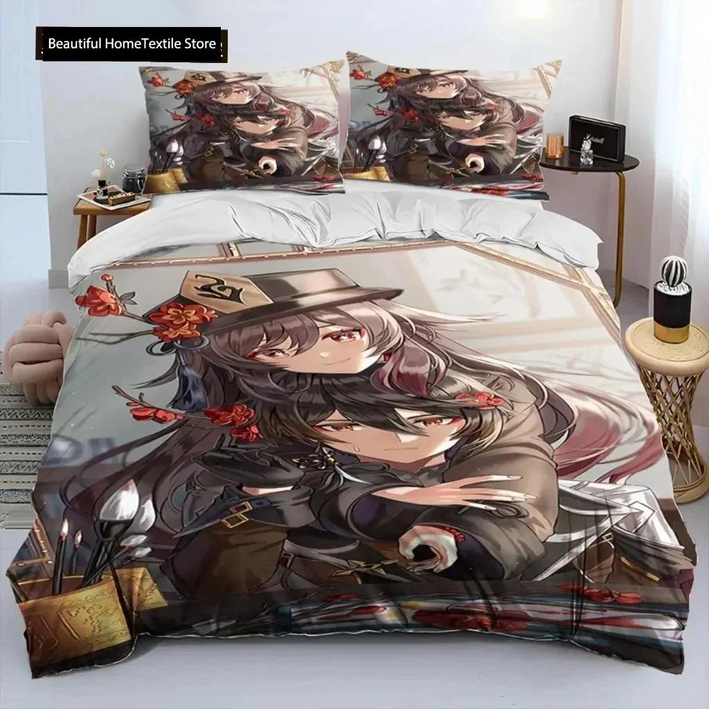 Anime Genshin Impact Hra Ložní souprava Chlapci Dívky Velikost Twin Queen Povlak na přikrývku Povlak na polštář Postel Děti Dospělí Domácí textil