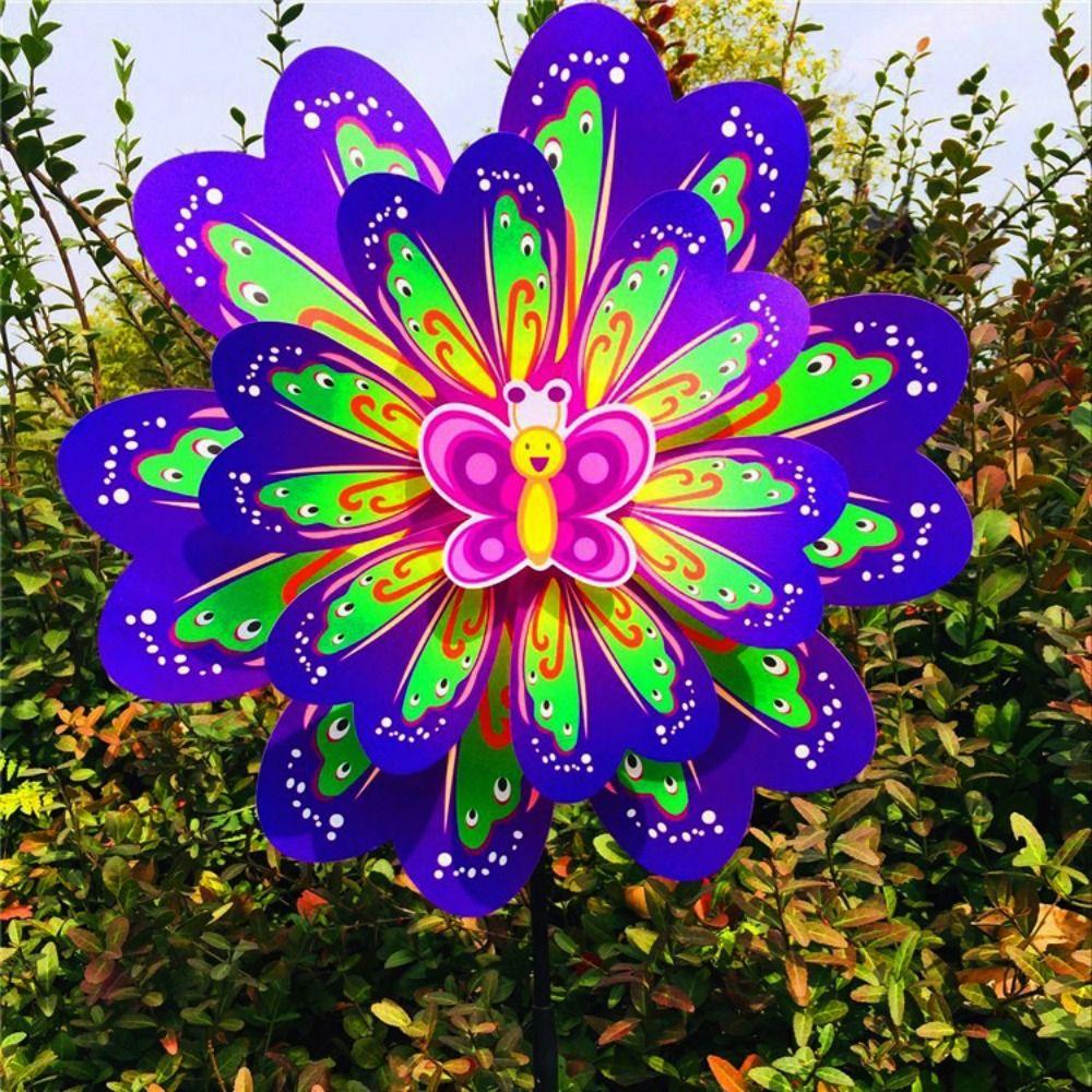 Colorful Rotating Wind Spinner Standing Lawn Flower Pinwheel  Outdoor Party Picnic Decor