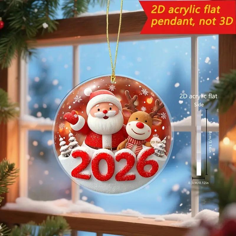 2D Flat Cute Red White Snowman Friends 2026 New Year Gift Pendant Christmas Ornament Cartoon Design Snowflakes Home Decor