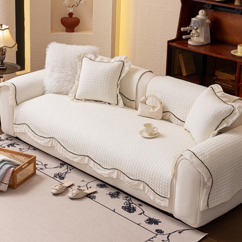 New Pure Cotton Fabric Irregular Sofa Cushion Four Seasons Universal Non-Slip French Cream Wind Seat Cushion Cover Cloth Towel