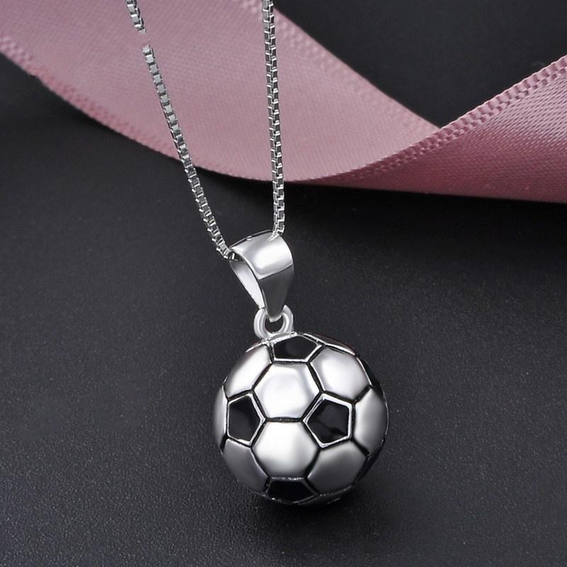 Football Jewelry Silver Pendant European and American Fashion Football Necklace Accessories