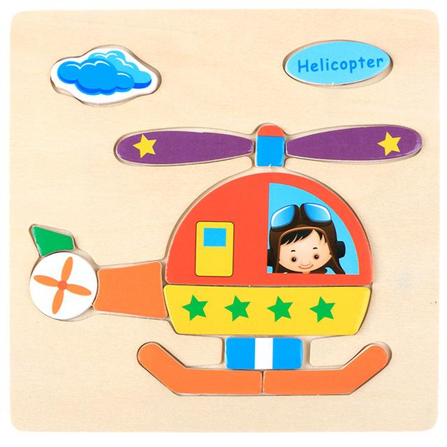 Baby Toys Wooden 3D Puzzle Cartoon Animal Vehicle Wood Jigsaw Puzzles Intelligence Montessori Educational Toys for Children
