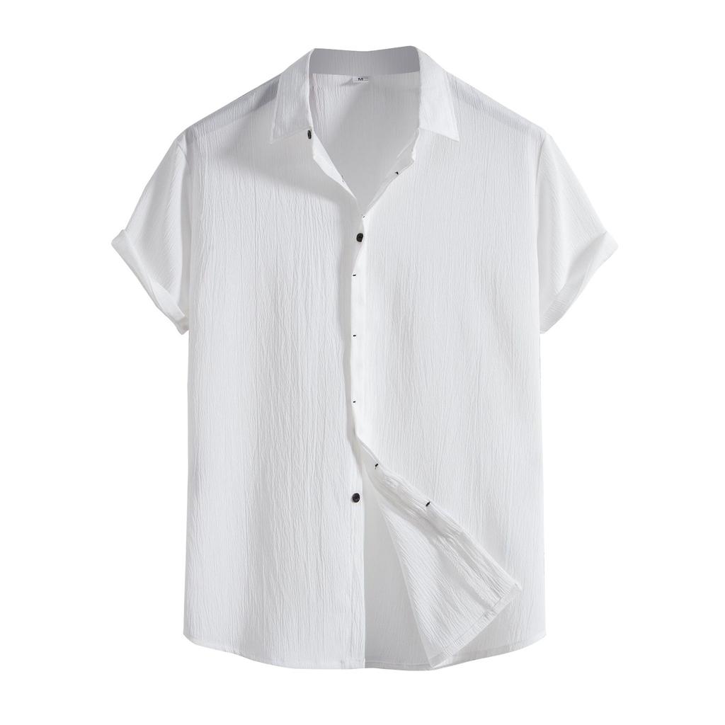 Chemise à manches courtes pour hommes, décontractée, couleur unie, ample, col rabattu, printemps été