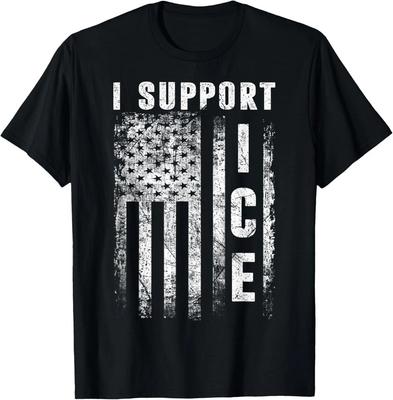 I Support ICE, Immigration Officers American Flag  S-5XL Unisex T-Shirt