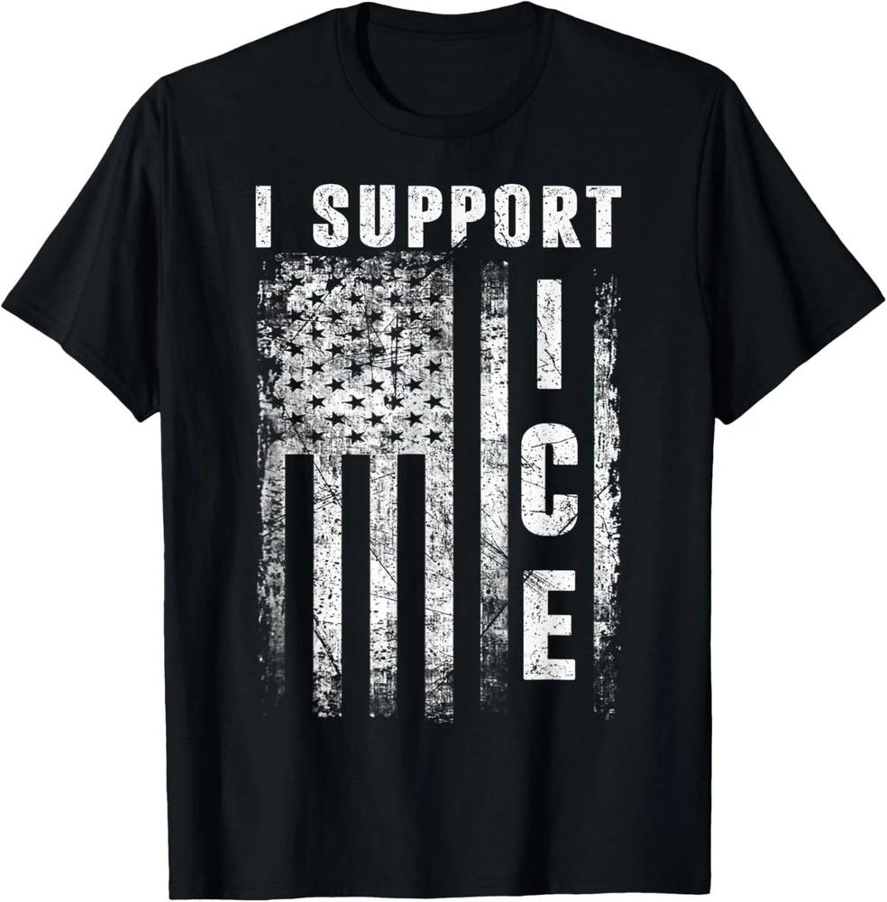 I Support ICE Immigration Officers American Flag S-5XL Unisex T-Shirt XL 1990₽