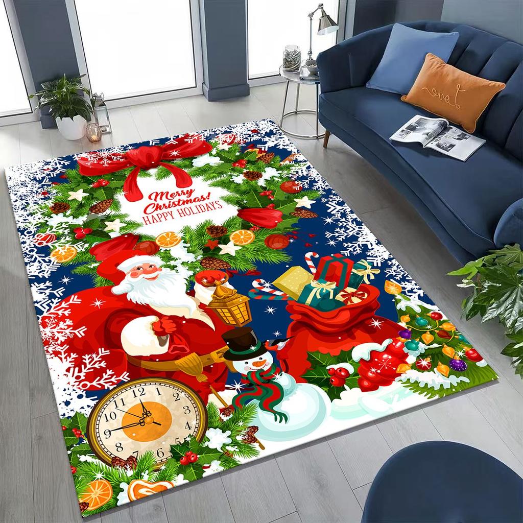 Frohes Neues Jahr Frohe Weihnachten Weihnachtsbaum Weihnachtsmann Cartoon Geschenk Teppich Teppich für Schlafzimmer Wohnzimmer Sofa Haus Fußmatte Dekoration,Rutschfest