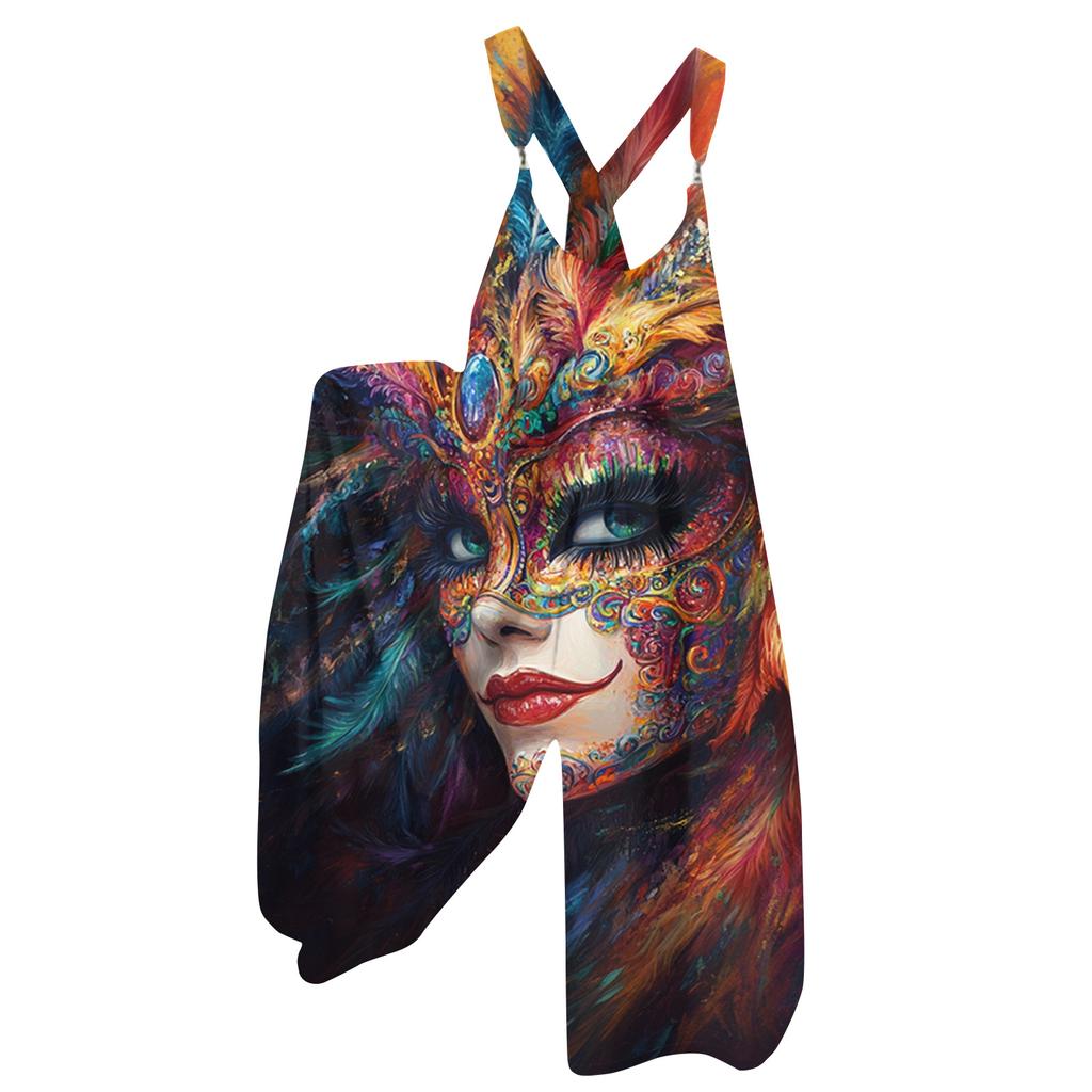 Damen Overalls Print Vintage Jumpsuit (Nicht verstellbare Träger)