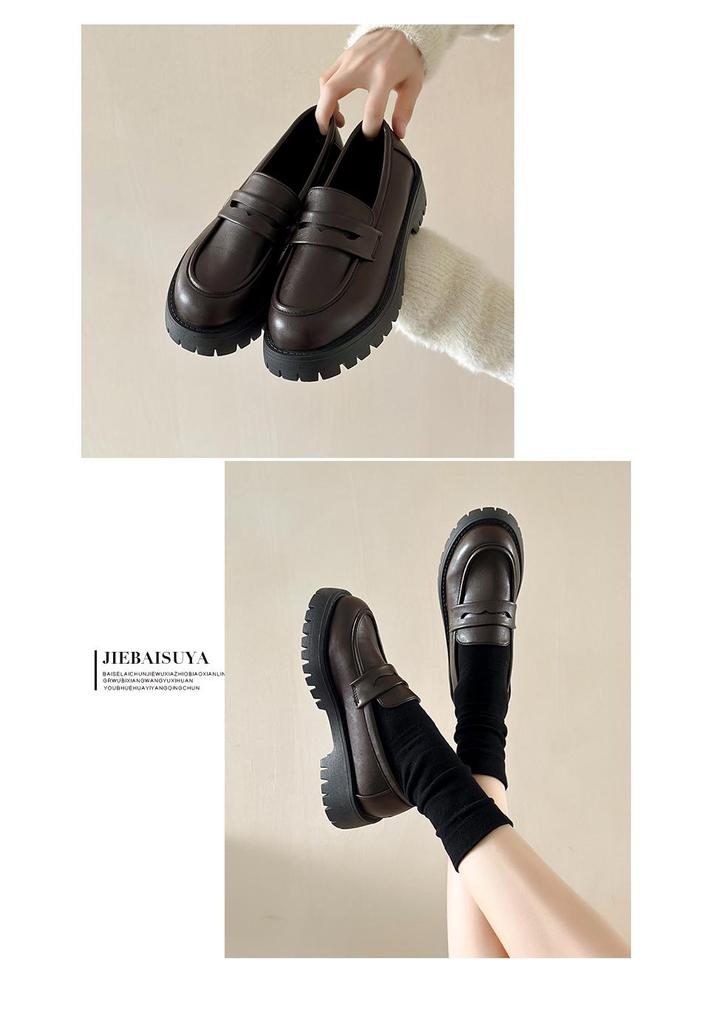 Spring & Fall Large Size Platform Loafers: Thick Sole, Solid Color Slip-On Casual Shoes for European & American Fashion.