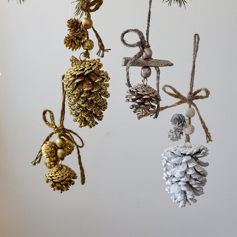 NUCHI Christmas Pine Cone String Ornaments & Wooden Bell Wind Chimes Decorations