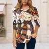 Women Plus Size Round Neck 3 4 Sleeve T Shirt Cartoon Tiger Printed Curved Hem With Pockets