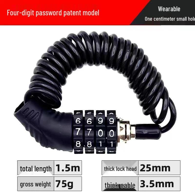 Anti-theft Cartoon Cow Combination Lock - Portable Motorcycle & Mountain Bike Helmet Retractable Steel Wire Lock