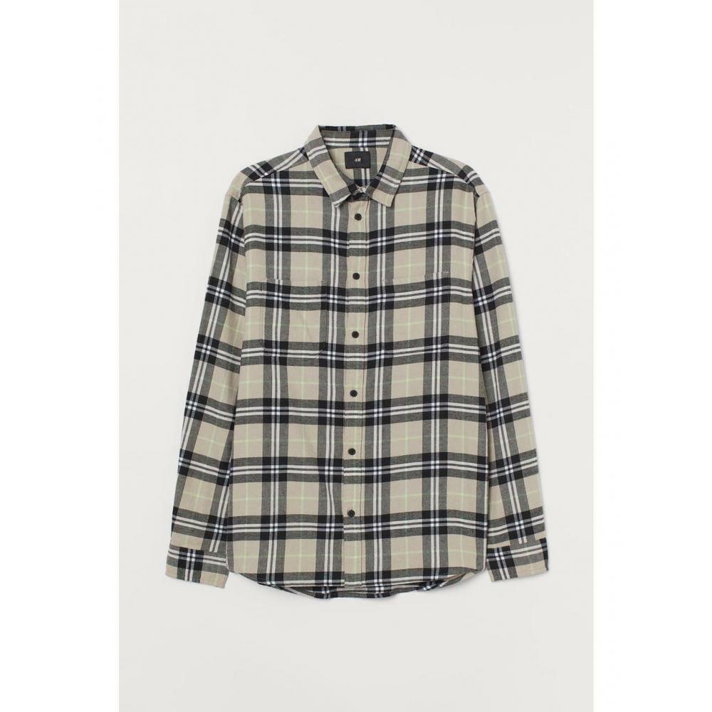 

Рубашка HM из хлопковой фланели светло-бежевого и черного цвета 0908891009